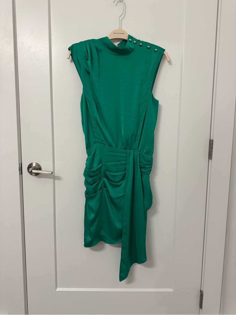 Ramy Brook Sleeveless Green Mock-Neck Draped Mini Dress